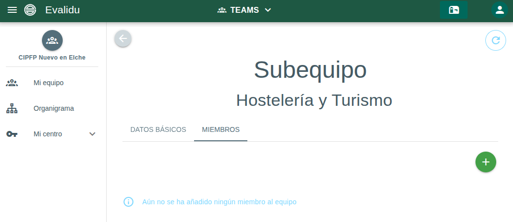 Pantalla del equipo con acceso a la pestaña Miembros
