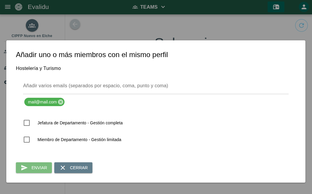 Formulario para añadir miembros al equipo